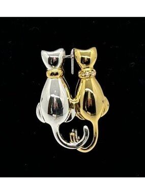 Anne Klein II Vintage Gold-tone & Silver-tone Cat Brooch Pin With Rhinestone Acc